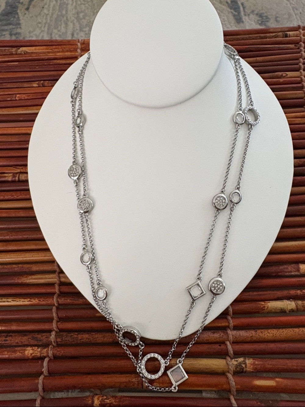 Lia Sophia Silver Multi-Shape Station Long Necklace 45”-48”
